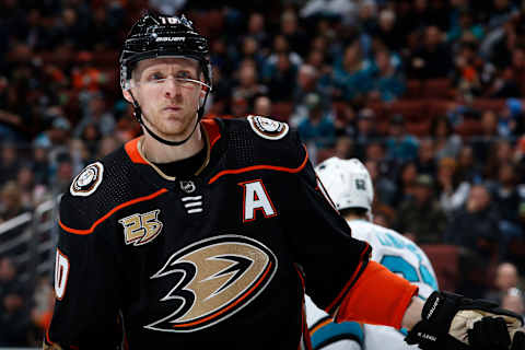 ANAHEIM, CA – MARCH 22: Corey Perry #10 of the Anaheim Ducks skates during the game against the San Jose Sharks on March 22, 2019 at Honda Center in Anaheim, California. (Photo by Debora Robinson/NHLI via Getty Images)