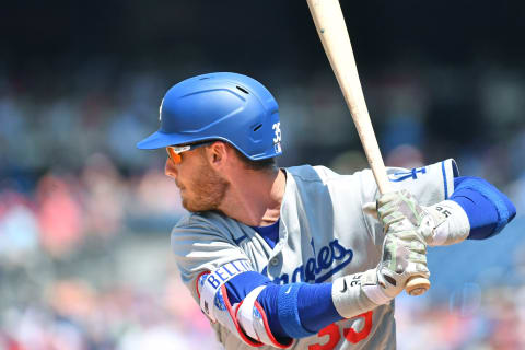 May 22, 2022; Philadelphia, Pennsylvania, USA; Los Angeles Dodgers center fielder Cody Bellinger (35) against the Philadelphia Phillies at Citizens Bank Park. Mandatory Credit: Eric Hartline-USA TODAY Sports