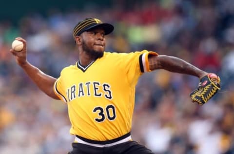 Jul 24, 2016; Pittsburgh, PA, USA; Pittsburgh Pirates relief pitcher Neftali Feliz (30) pitches against the Philadelphia Phillies during the seventh inning at PNC Park. Mandatory Credit: Charles LeClaire-USA TODAY Sports