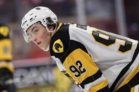 WINDSOR, ONTARIO – FEBRUARY 04: Forward Cole Brown #92 of the Hamilton Bulldogs skates against the Windsor Spitfires at the WFCU Centre on February 4, 2023 in Windsor, Ontario, Canada. (Photo by Dennis Pajot/Getty Images)