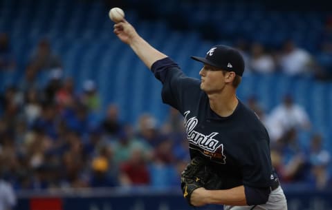 TORONTO, ON- JUNE 19 – Canadian Atlanta Braves starting pitcher Michael Soroka (40) pitches as the Toronto Blue Jays play the Atlanta Braves at Rogers Centre in Toronto. June 19, 2018. (Steve Russell/Toronto Star via Getty Images)