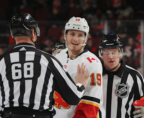 Matthew Tkachuk #19 of the Calgary Flames (Photo by Bruce Bennett/Getty Images)