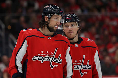 Brenden Dillon, Washington Capitals and T.J. Oshie (Photo by Patrick Smith/Getty Images)