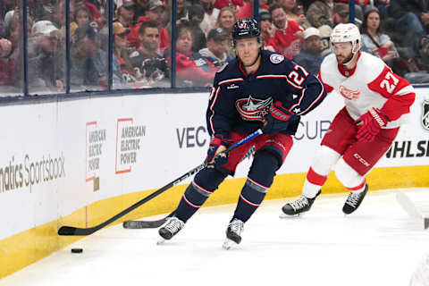 COLUMBUS, OHIO – OCTOBER 16: Adam Boqvist #27 of the Columbus Blue Jackets  (Photo by Jason Mowry/Getty Images)