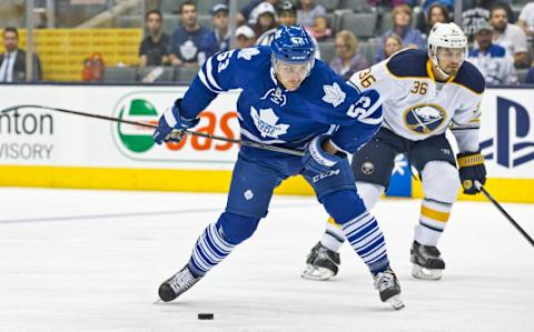 TORONTO, ON – SEPTEMBER 28: Toronto Maple Leafs Sam Carrick in a scoring attempt during pre-season action against the Buffalo Sabres Sunday September 28, 2014 at the Air Canada Centre. (Tara Walton/Toronto Star via Getty Images)