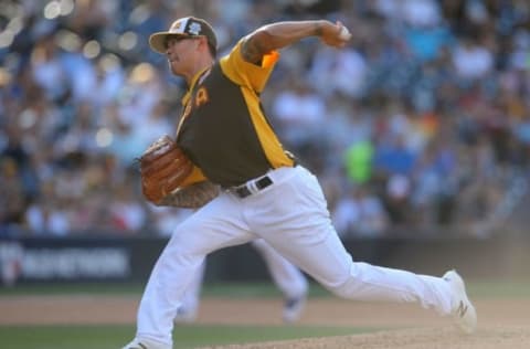 Jul 10, 2016; San Diego, CA, USA; USA pitcher Anthony Baanda throws in the 7th inning during the All Star Game futures baseball game at PetCo Park. Mandatory Credit: Gary A. Vasquez-USA TODAY Sports