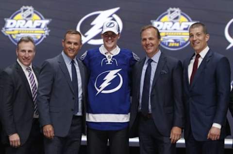 A general view of the podium on stage before the first round of the 2015 NHL Draft at BB&T Center. Mandatory Credit: Steve Mitchell-USA TODAY Sports