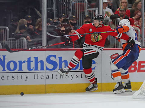 Dominik Kubalik #8, Chicago Blackhawks Mandatory Credit: Dennis Wierzbicki-USA TODAY Sports