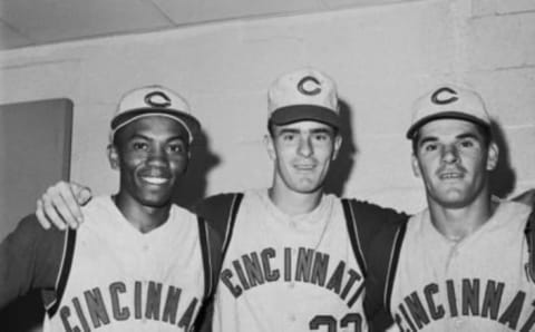 Leo Cardenas, pitcher, Sam Ellis and Pete Rose of the Cincinnati Reds..