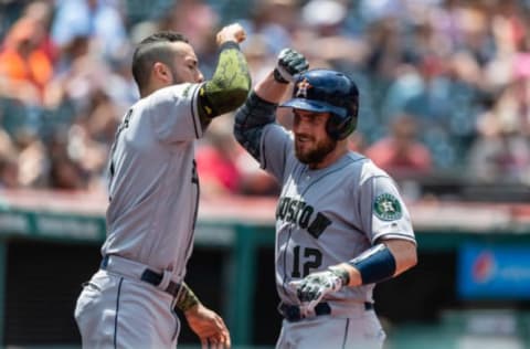 CLEVELAND, OH – MAY 27: Carlos Correa #1 of the Houston Astros celebrates with Max Stassi #12 after Stassi’s solo home run during the second inning against the Cleveland Indians at Progressive Field on May 27, 2018 in Cleveland, Ohio. (Photo by Jason Miller/Getty Images)