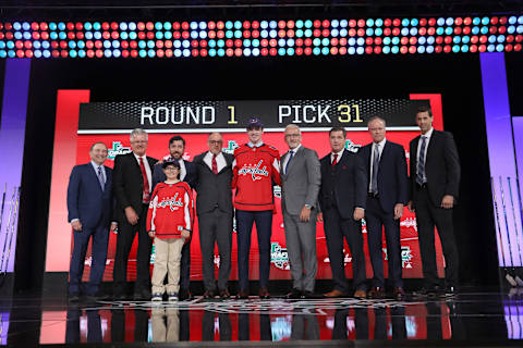 DALLAS, TX – JUNE 22: Alexander Alexeyev poses after being selected thirty-first overall by the Washington Capitals during the first round of the 2018 NHL Draft at American Airlines Center on June 22, 2018 in Dallas, Texas. (Photo by Bruce Bennett/Getty Images)