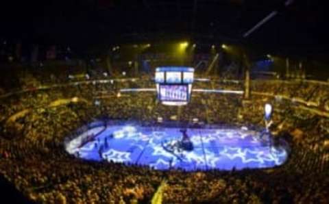 Jan 31, 2016; Nashville, TN, USA; General view of Bridgestone Arena during player introductions before the 2016 NHL All Star Game at Bridgestone Arena. Mandatory Credit: Christopher Hanewinckel-USA TODAY Sports