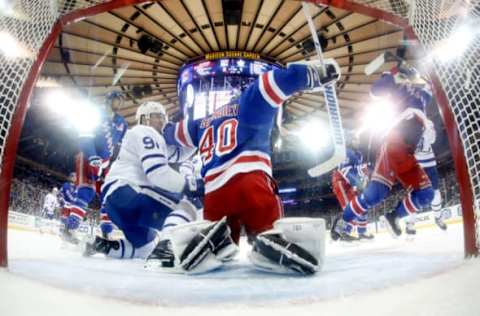 NEW YORK, NY – FEBRUARY 10: Alexandar Georgiev #40 of the New York Rangers makes a save against the Toronto Maple Leafs at Madison Square Garden on February 10, 2019 in New York City. (Photo by Jared Silber/NHLI via Getty Images)