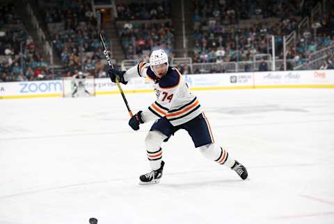 Ethan Bear #74 of the Edmonton Oilers. (Photo by Ezra Shaw/Getty Images)