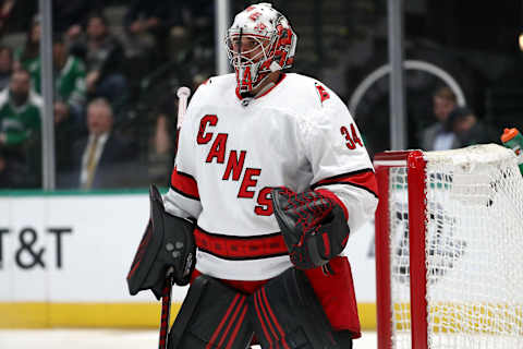 Petr Mrazek #34 of the Carolina Hurricanes (Photo by Ronald Martinez/Getty Images)