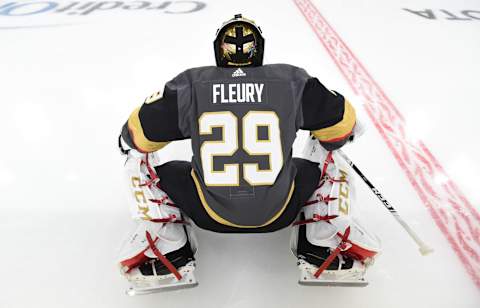 LAS VEGAS, NEVADA – SEPTEMBER 27: Marc-Andre Fleury #29 of the Vegas Golden Knights warms up prior to a game against the Los Angeles Kings at T-Mobile Arena on September 27, 2019 in Las Vegas, Nevada. (Photo by David Becker/NHLI via Getty Images)