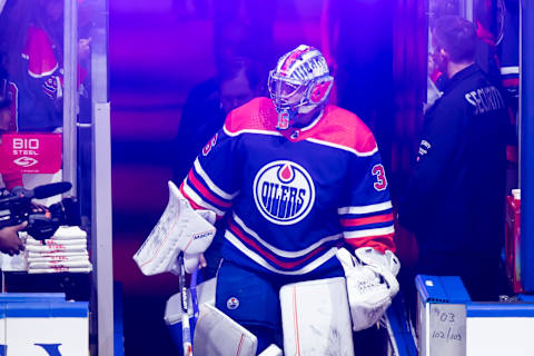 Goaltender Jack Campbell #36 of the Edmonton Oilers. (Photo by Codie McLachlan/Getty Images)