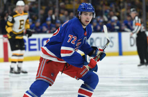 BOSTON, MA – MARCH 27: Filip Chytil #72 of the New York Rangers skates against the Boston Bruins at the TD Garden on March 27, 2019 in Boston, Massachusetts. (Photo by Steve Babineau/NHLI via Getty Images)