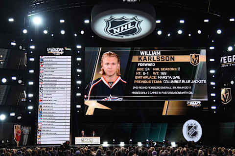 LAS VEGAS, NV – JUNE 21: William Karlsson is selected by the Las Vegas Golden Knights during the 2017 NHL Awards and Expansion Draft at T-Mobile Arena on June 21, 2017 in Las Vegas, Nevada. (Photo by Ethan Miller/Getty Images)