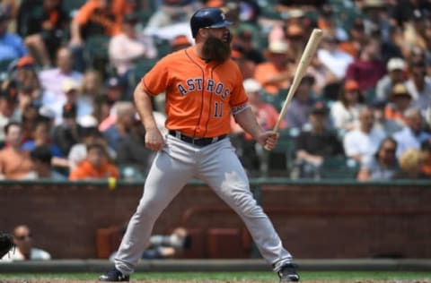 SAN FRANCISCO, CA – AUGUST 07: Evan Gattis #11 of the Houston Astros bats against the San Francisco Giants in the top of the seventh inning at AT&T Park on August 7, 2018 in San Francisco, California. (Photo by Thearon W. Henderson/Getty Images)