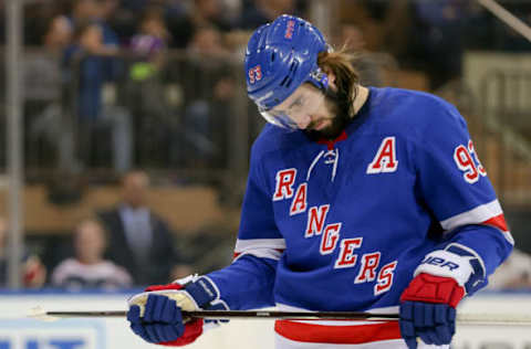 NEW YORK, NY – FEBRUARY 21: New York Rangers Center Mika Zibanejad (93) is pictured during the National Hockey League game between the Minnesota Wild and the New York Rangers on February 21, 2019 at Madison Square Garden in New York, NY. (Photo by Joshua Sarner/Icon Sportswire via Getty Images)