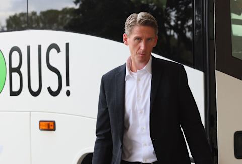 SUNRISE, FLORIDA – NOVEMBER 20: Head coach Kris Knoblauch of the Edmonton Oilers arrives for the game against the Florida Panthers at Amerant Bank Arena on November 20, 2023 in Sunrise, Florida. (Photo by Bruce Bennett/Getty Images)