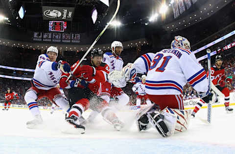 Miles Wood #44 of the New Jersey Devils. (Photo by Bruce Bennett/Getty Images)