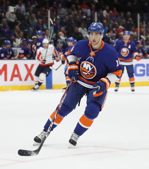 UNIONDALE, NEW YORK – OCTOBER 04: Derick Brassard #10 of the New York Islanders skates against the Washington Capitals.. (Photo by Bruce Bennett/Getty Images)