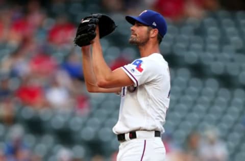 ARLINGTON, TX – JULY 23: Cole Hamels #35 of the Texas Rangers pitches against the Oakland Athletics in the top of the second inning at Globe Life Park in Arlington on July 23, 2018 in Arlington, Texas. (Photo by Tom Pennington/Getty Images)