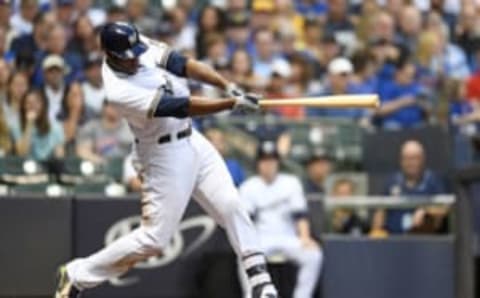 MILWAUKEE, WI – JUNE 12: Lorenzo Cain #6 of the Milwaukee Brewers at bat during a game against the Chicago Cubs at Miller Park on June 12, 2018 in Milwaukee, Wisconsin. The Brewers defeated the Cubs 4-0. (Photo by Stacy Revere/Getty Images)