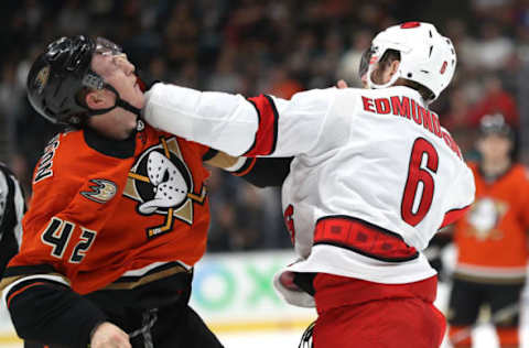 Joel Edmundson, Carolina Hurricanes, Josh Manson, Anaheim Ducks (Photo by Sean M. Haffey/Getty Images)