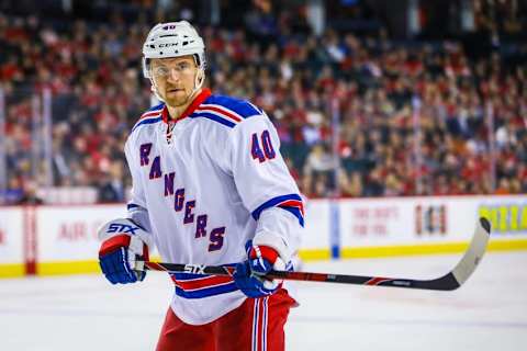 Nov 12, 2016; Calgary, Alberta, CAN; New York Rangers right wing Michael Grabner (40) skates against the Calgary Flames during the first period at Scotiabank Saddledome. Mandatory Credit: Sergei Belski-USA TODAY Sports