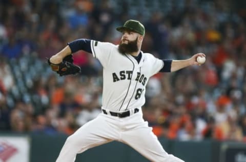 May 27, 2017; Houston, TX, USA; Houston Astros starting pitcher Dallas Keuchel (60) delivers a pitch during the first inning against the Baltimore Orioles at Minute Maid Park. Mandatory Credit: Troy Taormina-USA TODAY Sports