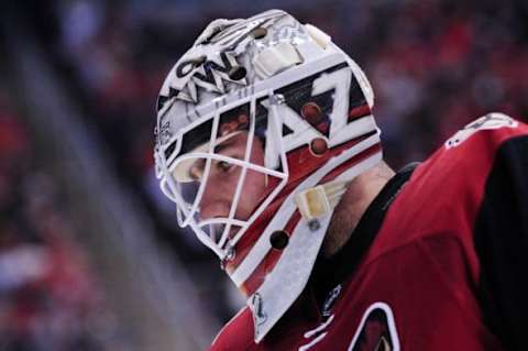 Dec 29, 2015; Glendale, AZ, USA; General view of Arizona Coyotes goalie Louis Domingue