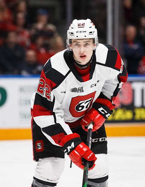 Jack Quinn #22 of the Ottawa 67’s (Photo by Chris Tanouye/Getty Images)