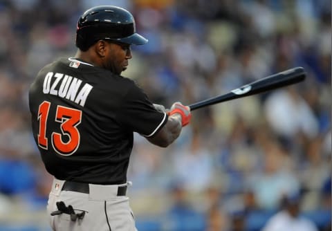 April 27, 2016; Los Angeles, CA, USA; Miami Marlins center fielder 