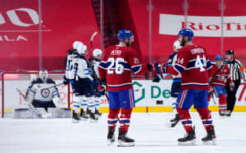 Mar 6, 2021; Montreal, Quebec, CAN; Montreal Canadiens Jeff Petry and Joel Edmundson Mandatory Credit: Eric Bolte-USA TODAY Sports