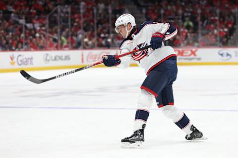 WASHINGTON, DC – NOVEMBER 18: Patrik Laine #29 of the Columbus Blue Jackets skates against the Washington Capitals during the first period at Capital One Arena on November 18, 2023 in Washington, DC. (Photo by Patrick Smith/Getty Images)