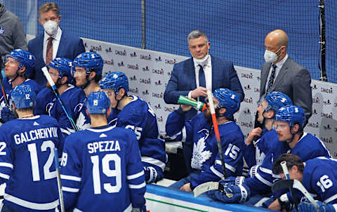 TORONTO, ON – MAY 22: Head coach Sheldon Keefe of the Toronto Maple Leafs  . (Photo by Claus Andersen/Getty Images)