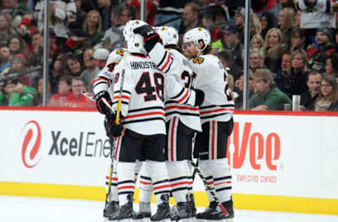 NHL Power Rankings: Chicago Blackhawks celebrate the goal by forward Ryan Hartman (38) during the first period against the Minnesota Wild at Xcel Energy Center. Mandatory Credit: Marilyn Indahl-USA TODAY Sports