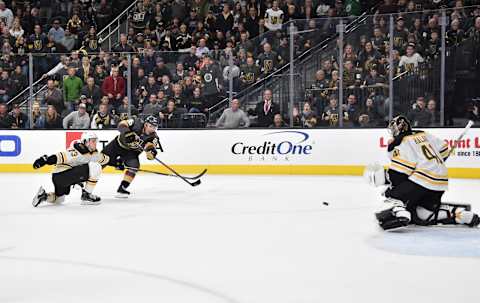 LAS VEGAS, NV – FEBRUARY 20: Paul Stastny #26 of the Vegas Golden Knights shoots the puck during the third period against the Boston Bruins at T-Mobile Arena on February 20, 2019 in Las Vegas, Nevada. (Photo by David Becker/NHLI via Getty Images)