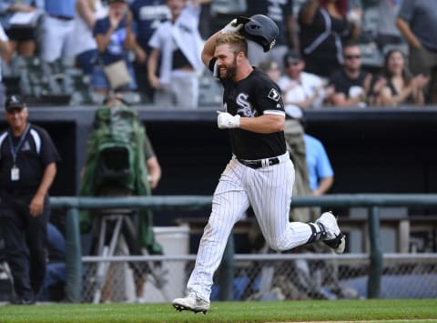 CHICAGO, IL – SEPTEMBER 03: Chicago White Sox first baseman Matt Davidson (24) rounds the bases and throws his helmet after his walk off two run home run ball leave the park against the Detroit Tigers on September 3, 2018 at Guaranteed Rate Field in Chicago, Illinois. (Photo by Quinn Harris/Icon Sportswire via Getty Images)