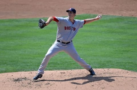 Sep 5, 2016; San Diego, CA, USA; Boston Red Sox starting pitcher Drew Pomeranz (31) pitches during the third inning against the San Diego Padres at Petco Park. Mandatory Credit: Jake Roth-USA TODAY Sports