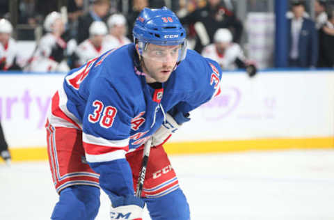 NEW YORK, NY – NOVEMBER 26: Steven Fogarty #38 of the New York Rangers skates against the Ottawa Senators at Madison Square Garden on November 26, 2018 in New York City. (Photo by Jared Silber/NHLI via Getty Images)