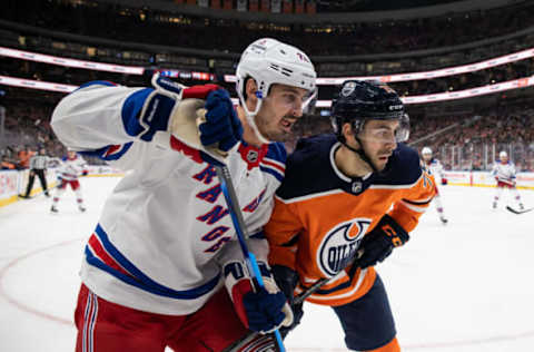 Evan Bouchard #75, Edmonton Oilers (Photo by Codie McLachlan/Getty Images)