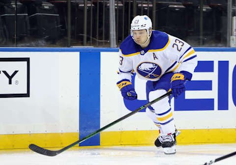 NEW YORK, NEW YORK – MARCH 22: Sam Reinhart #23 of the Buffalo Sabres  . (Photo by Bruce Bennett/Getty Images)