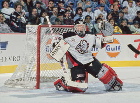 Dominik Hasek #39, Goaltender for the Buffalo Sabres (Photo by Rick Stewart/Allsport/Getty Images)