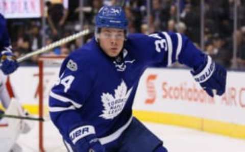 Apr 4, 2017; Toronto, Ontario, CAN; Toronto Maple Leafs forward Auston Matthews (34) skates against the Washington Capitals at the Air Canada Centre. Washington defeated Toronto 4-1. Mandatory Credit: John E. Sokolowski-USA TODAY Sports