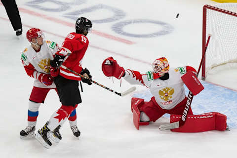 Quinton Byfield #19 of Canada. (Photo by Codie McLachlan/Getty Images)