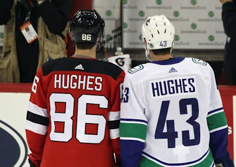 Jack Hughes, Quinn Hughes. (Photo by Bruce Bennett/Getty Images)